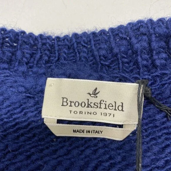 Brooksfield Men’s Slub Wool Crew Neck Knit Sweater – Navy, Size M - Picture 2 of 12